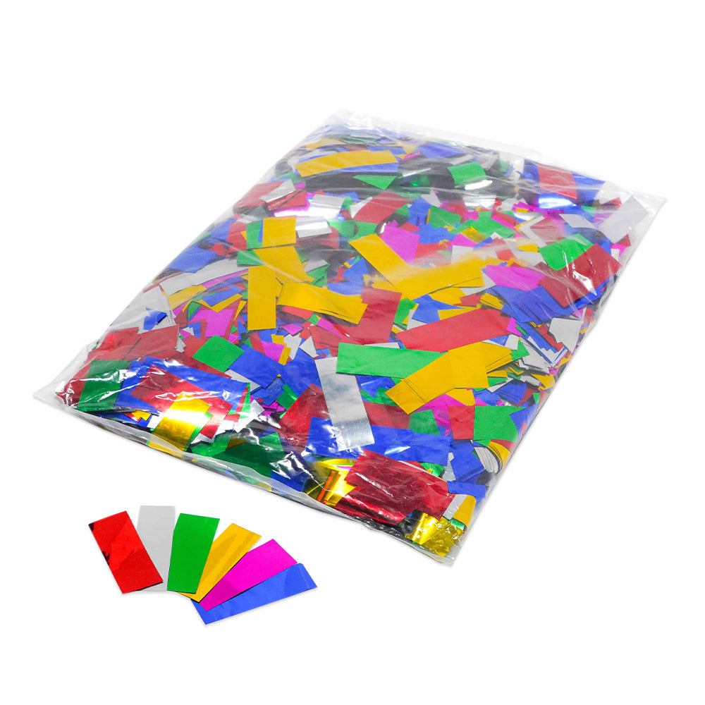 Mylar and tissue confetti designed for continuous flow confetti cannon
